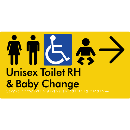 Unisex Accessible Toilet RH and Baby Change w/ Large Arrow: - Braille Tactile Signs Aust.