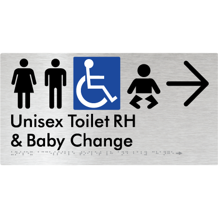 Unisex Accessible Toilet RH and Baby Change w/ Large Arrow: - Braille Tactile Signs Aust.