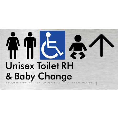Unisex Accessible Toilet RH and Baby Change w/ Large Arrow: - Braille Tactile Signs Aust.