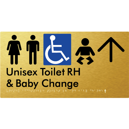 Unisex Accessible Toilet RH and Baby Change w/ Large Arrow: - Braille Tactile Signs Aust.