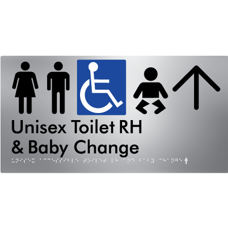 Unisex Accessible Toilet RH and Baby Change w/ Large Arrow: - Braille Tactile Signs Aust.