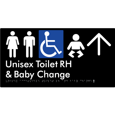 Unisex Accessible Toilet RH and Baby Change w/ Large Arrow: - Braille Tactile Signs Aust.
