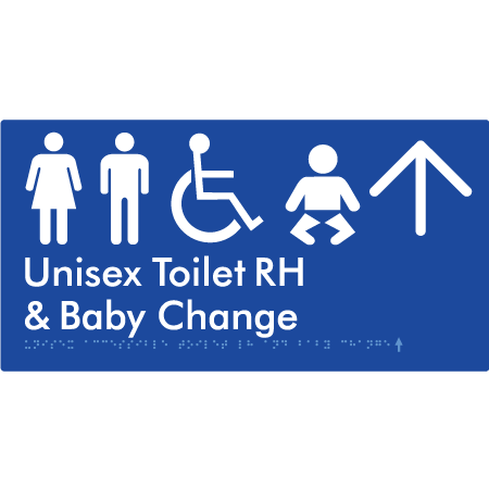 Unisex Accessible Toilet RH and Baby Change w/ Large Arrow: - Braille Tactile Signs Aust.