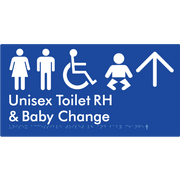 Unisex Accessible Toilet RH and Baby Change w/ Large Arrow: - Braille Tactile Signs Aust.