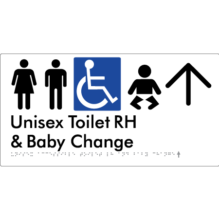 Unisex Accessible Toilet RH and Baby Change w/ Large Arrow: - Braille Tactile Signs Aust.