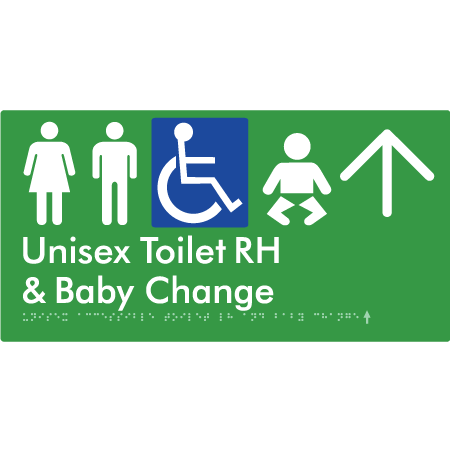 Unisex Accessible Toilet RH and Baby Change w/ Large Arrow: - Braille Tactile Signs Aust.