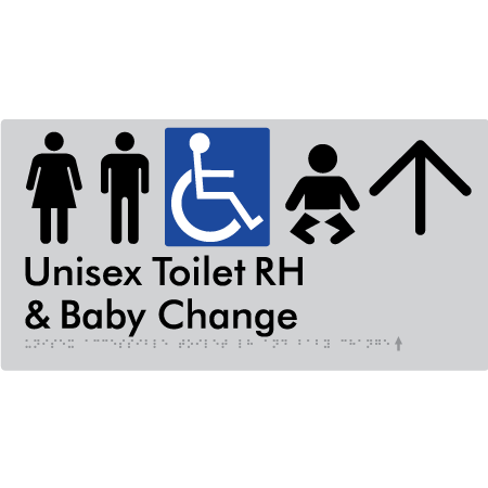 Unisex Accessible Toilet RH and Baby Change w/ Large Arrow: - Braille Tactile Signs Aust.