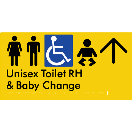 Unisex Accessible Toilet RH and Baby Change w/ Large Arrow: - Braille Tactile Signs Aust.