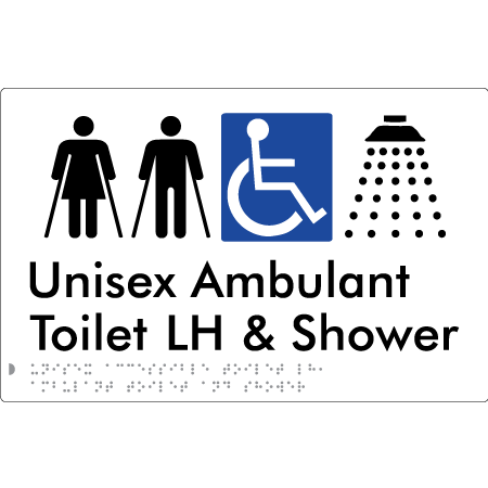 Unisex Accessible Toilet LH, Ambulant Toilet and Shower - Braille Tactile Signs Aust.
