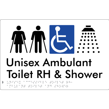 Unisex Accessible Toilet RH, Ambulant Toilet and Shower - Braille Tactile Signs Aust.