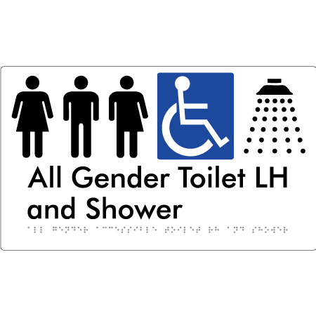 All Gender Accessible Toilet LH / RH & Shower - Braille Tactile Signs Aust.