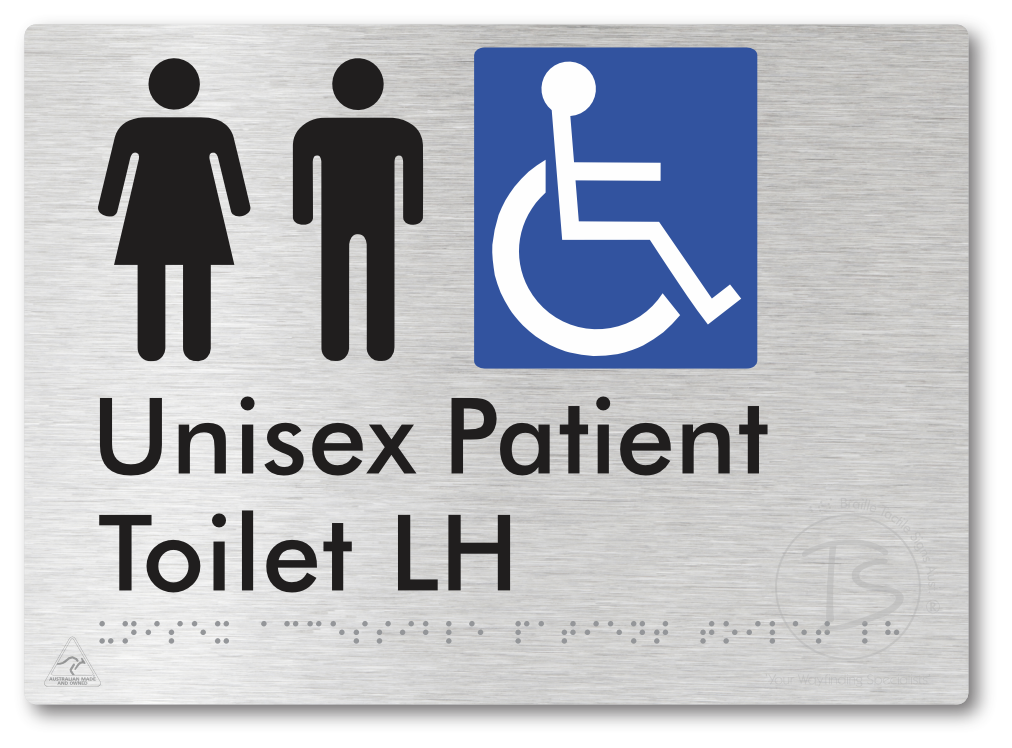 Unisex Accessible Patient Toilet LH - Braille Tactile Signs Aust.