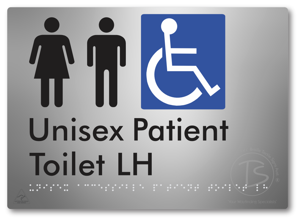 Unisex Accessible Patient Toilet LH - Braille Tactile Signs Aust.
