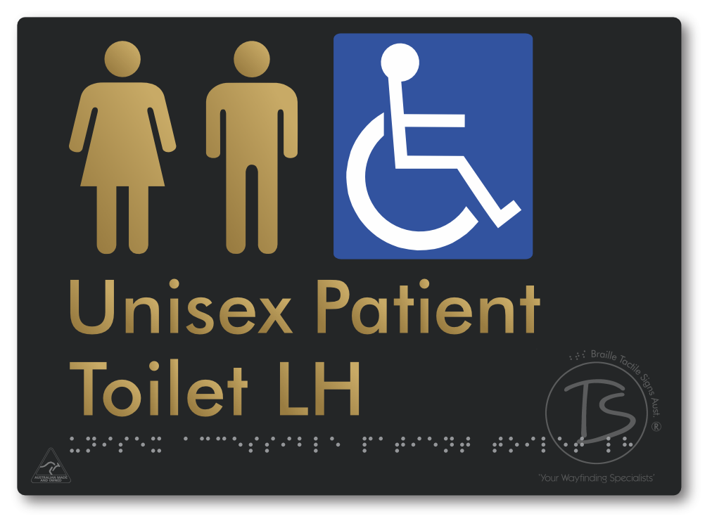 Unisex Accessible Patient Toilet LH - Braille Tactile Signs Aust.