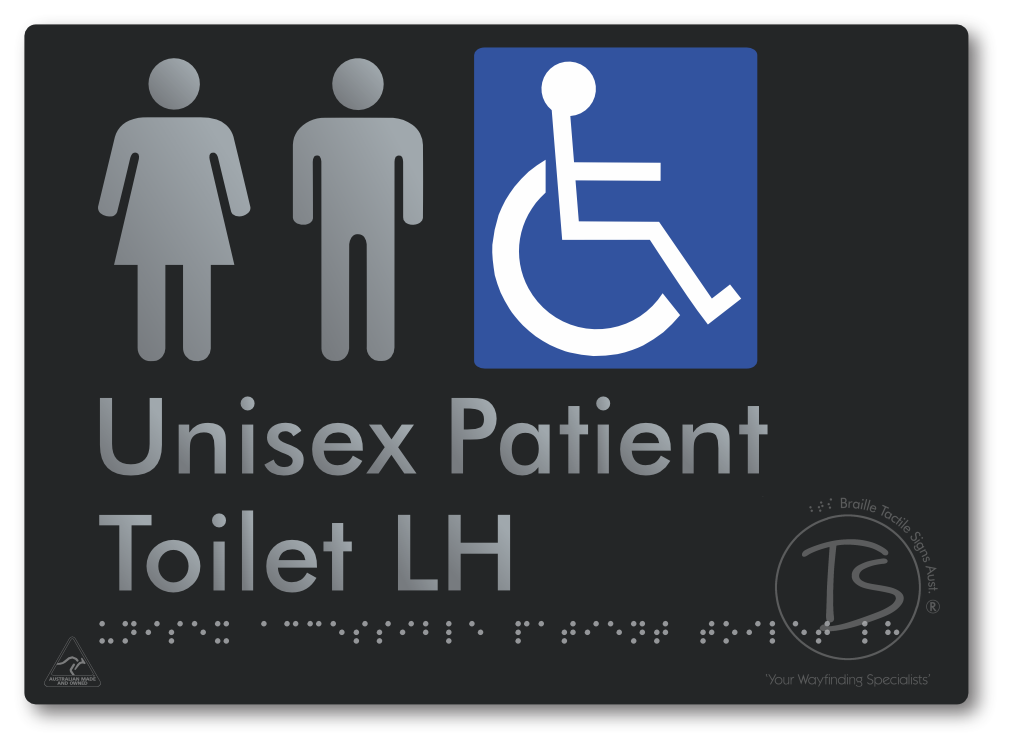 Unisex Accessible Patient Toilet LH - Braille Tactile Signs Aust.