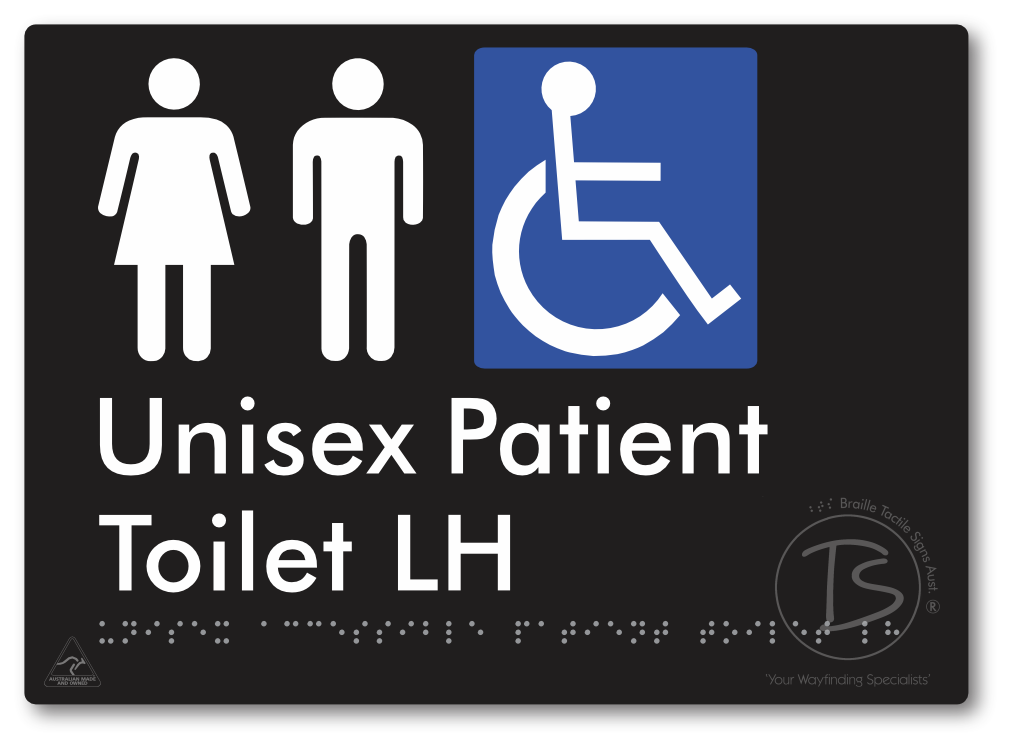 Unisex Accessible Patient Toilet LH - Braille Tactile Signs Aust.