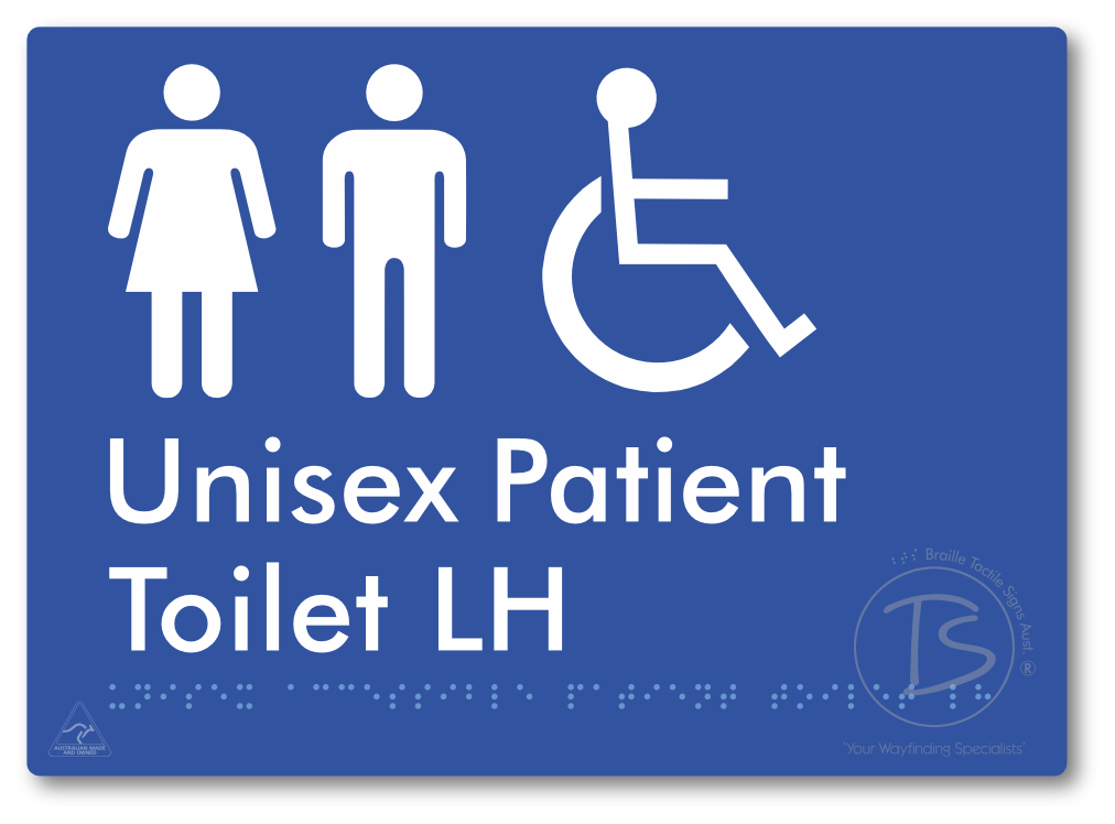 Unisex Accessible Patient Toilet LH - Braille Tactile Signs Aust.
