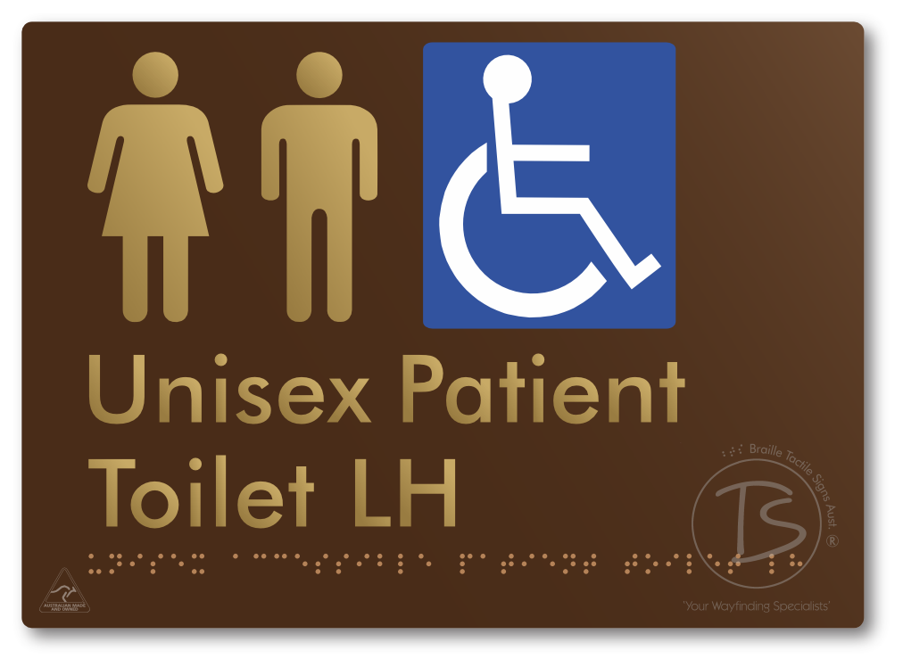 Unisex Accessible Patient Toilet LH - Braille Tactile Signs Aust.