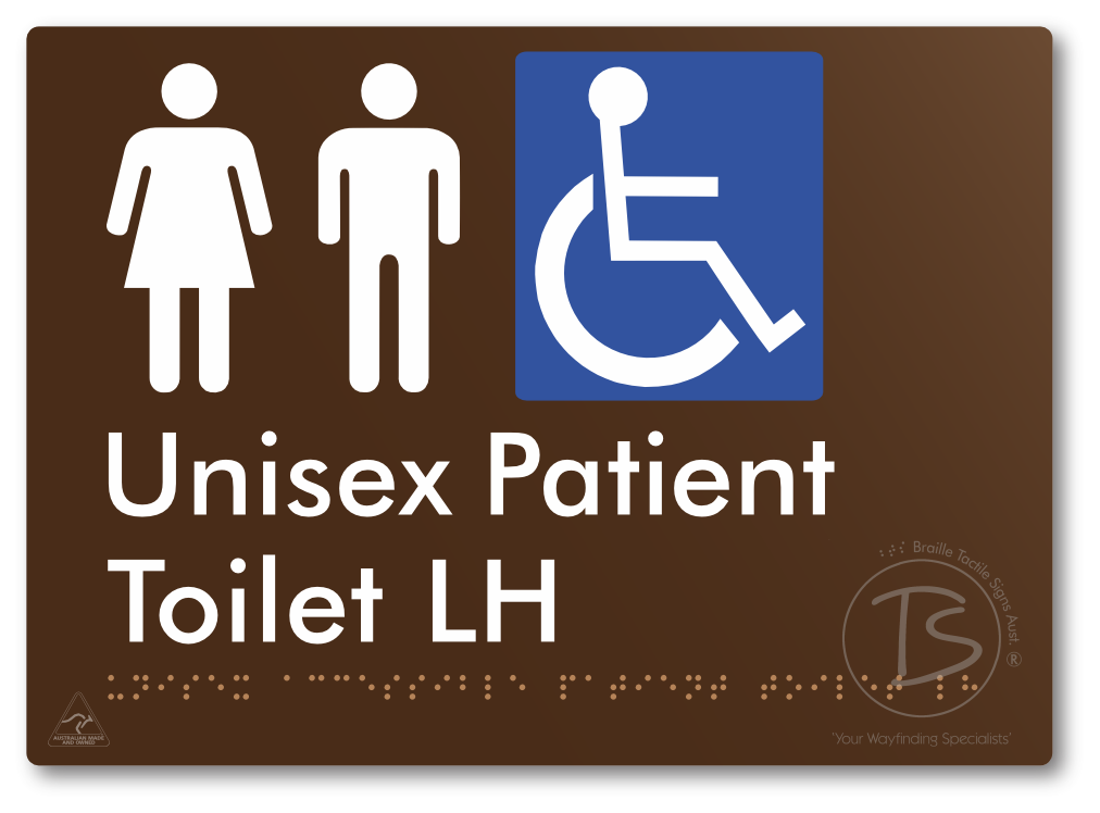 Unisex Accessible Patient Toilet LH - Braille Tactile Signs Aust.