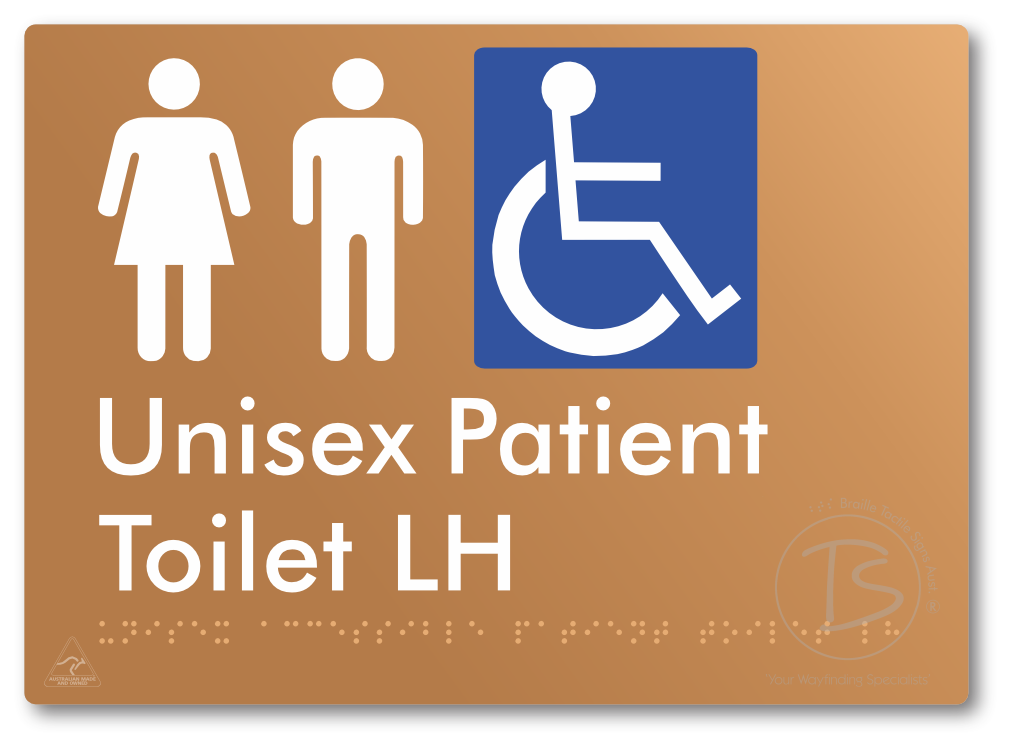 Unisex Accessible Patient Toilet LH - Braille Tactile Signs Aust.