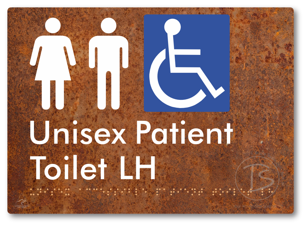 Unisex Accessible Patient Toilet LH - Braille Tactile Signs Aust.
