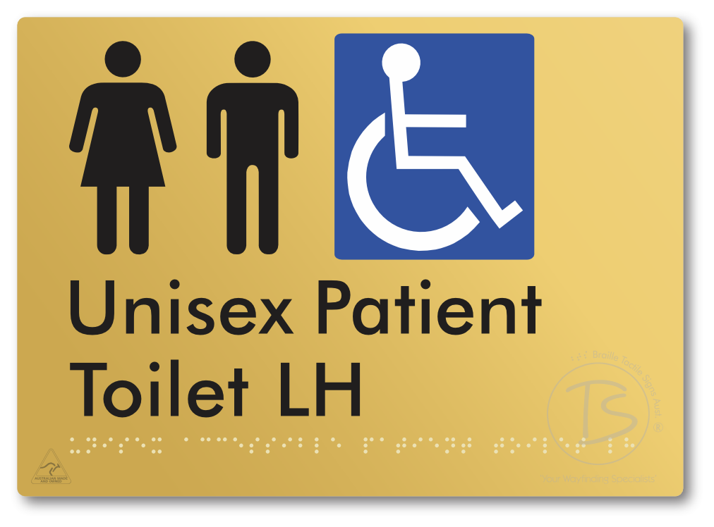 Unisex Accessible Patient Toilet LH - Braille Tactile Signs Aust.