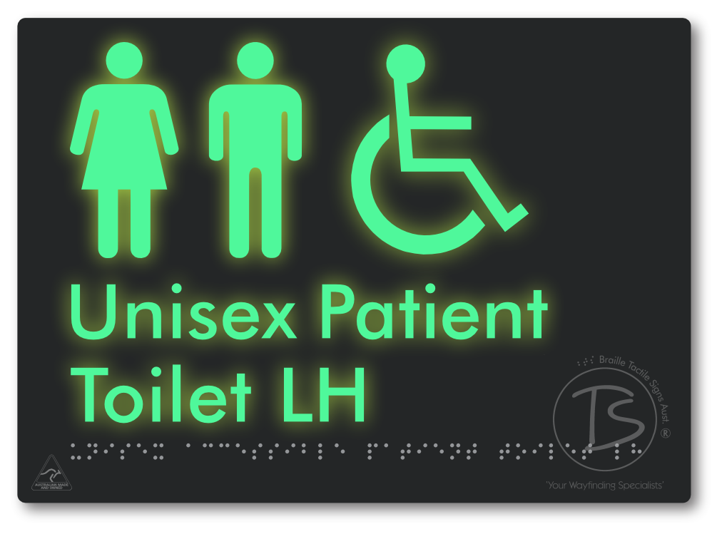 Unisex Accessible Patient Toilet LH - Braille Tactile Signs Aust.