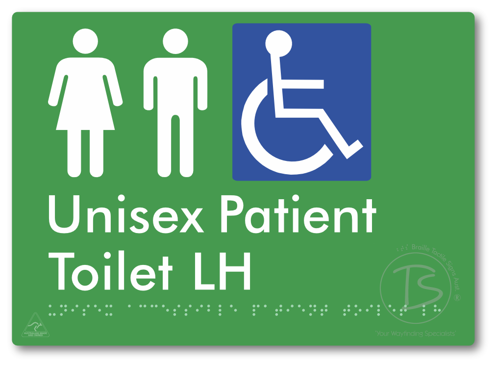 Unisex Accessible Patient Toilet LH - Braille Tactile Signs Aust.