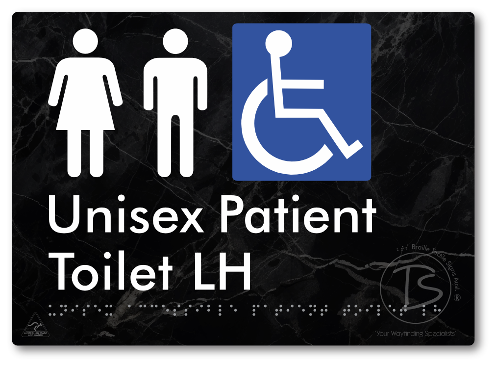 Unisex Accessible Patient Toilet LH - Braille Tactile Signs Aust.