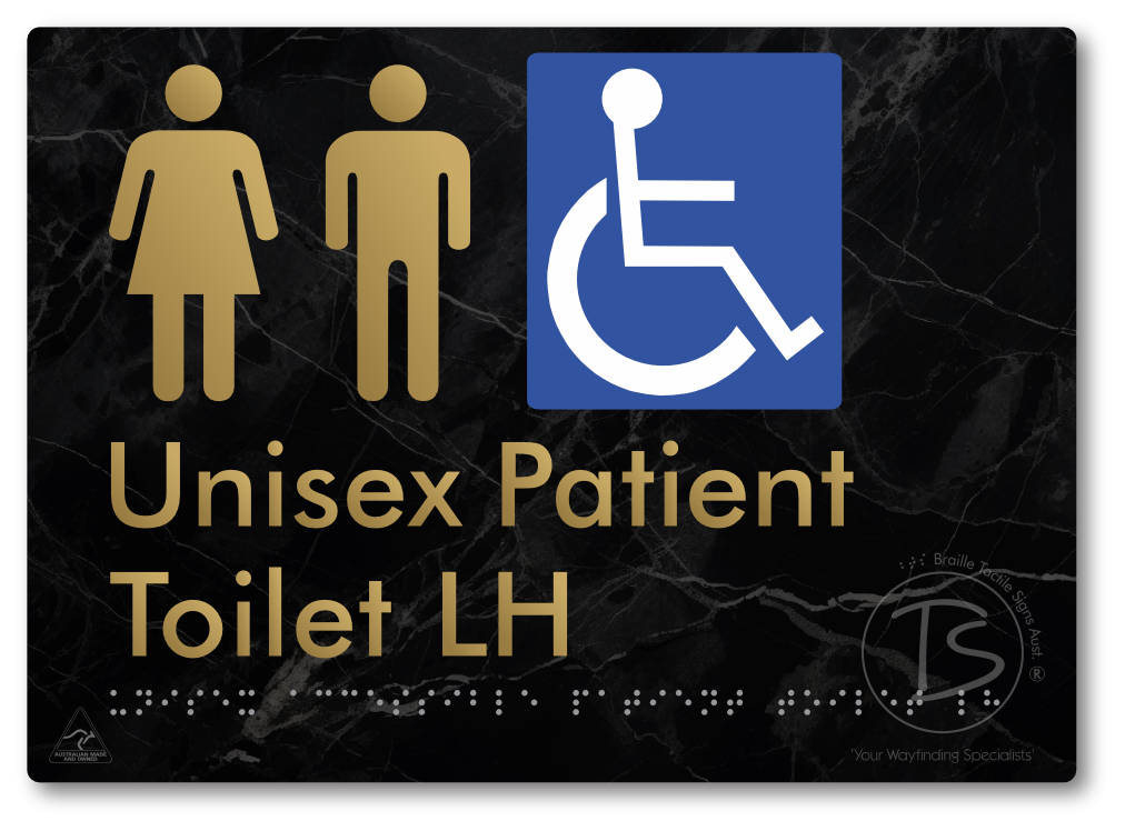 Unisex Accessible Patient Toilet LH - Braille Tactile Signs Aust.
