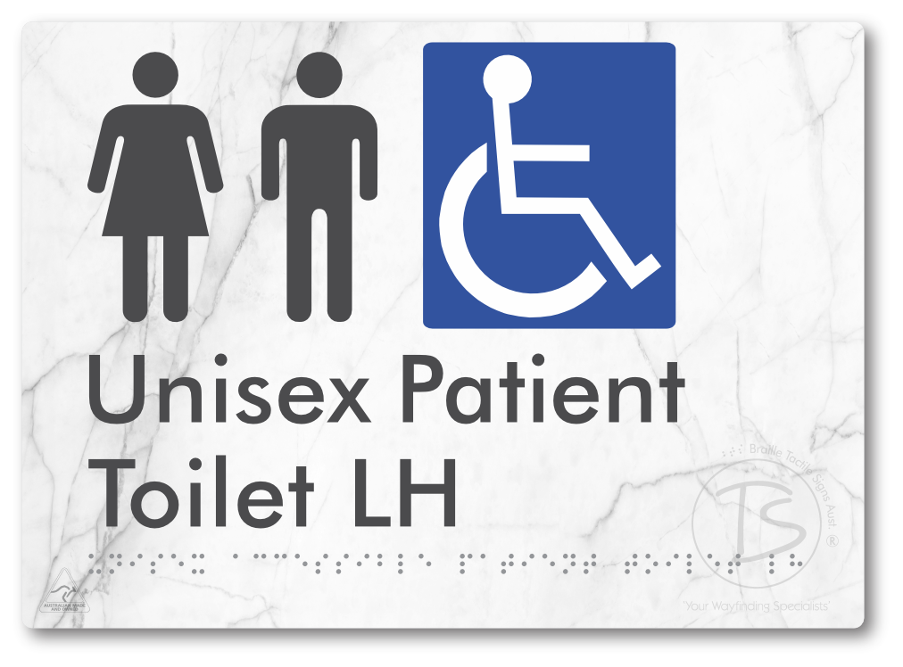 Unisex Accessible Patient Toilet LH - Braille Tactile Signs Aust.