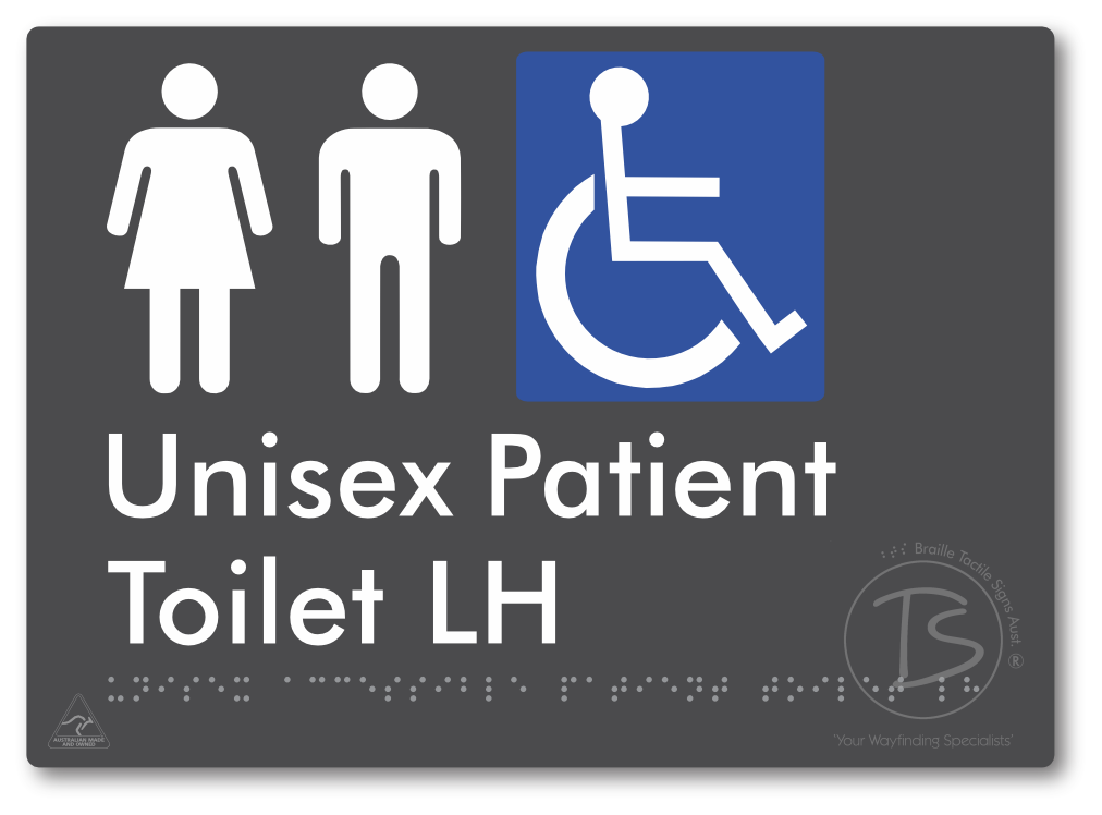 Unisex Accessible Patient Toilet LH - Braille Tactile Signs Aust.