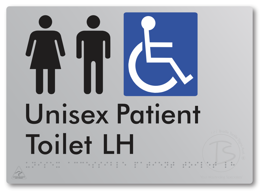 Unisex Accessible Patient Toilet LH - Braille Tactile Signs Aust.