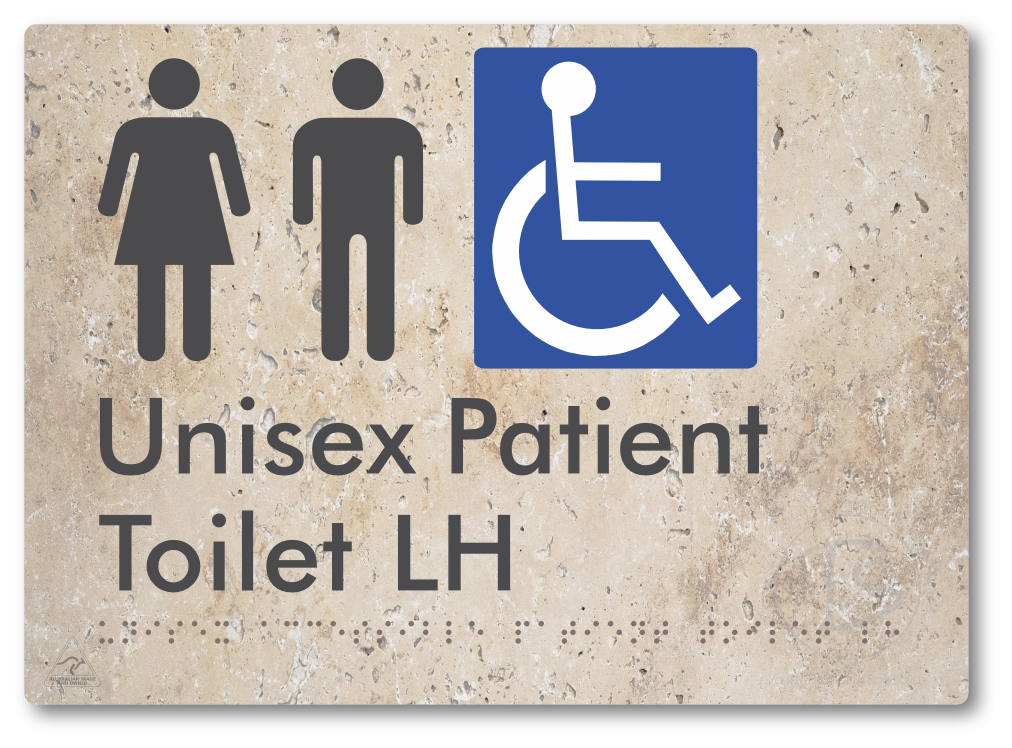 Unisex Accessible Patient Toilet LH - Braille Tactile Signs Aust.