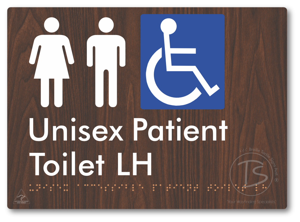 Unisex Accessible Patient Toilet LH - Braille Tactile Signs Aust.