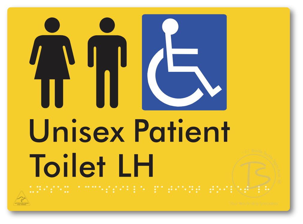 Unisex Accessible Patient Toilet LH - Braille Tactile Signs Aust.