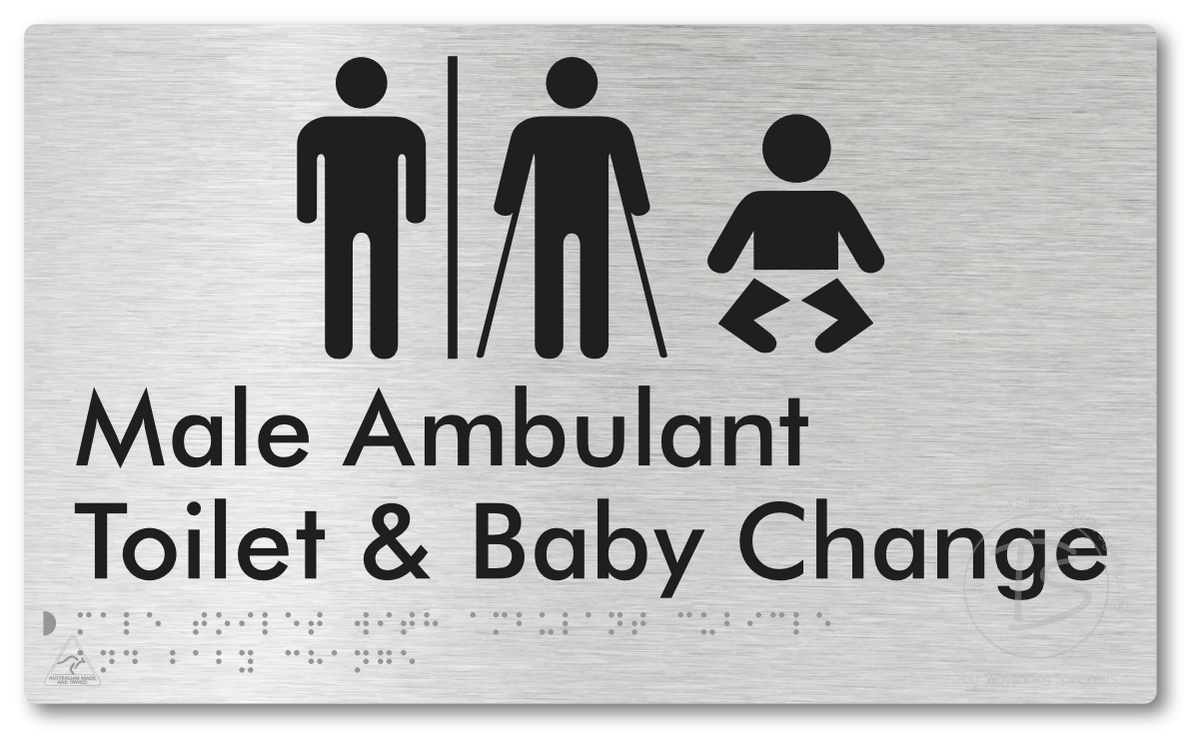 Male Toilet with Ambulant Cubicle and Baby Change with Air Lock - Braille Tactile Signs Aust.