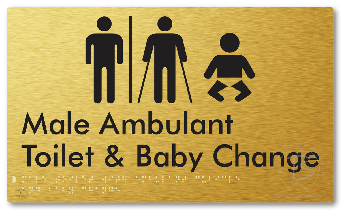Male Toilet with Ambulant Cubicle and Baby Change with Air Lock - Braille Tactile Signs Aust.