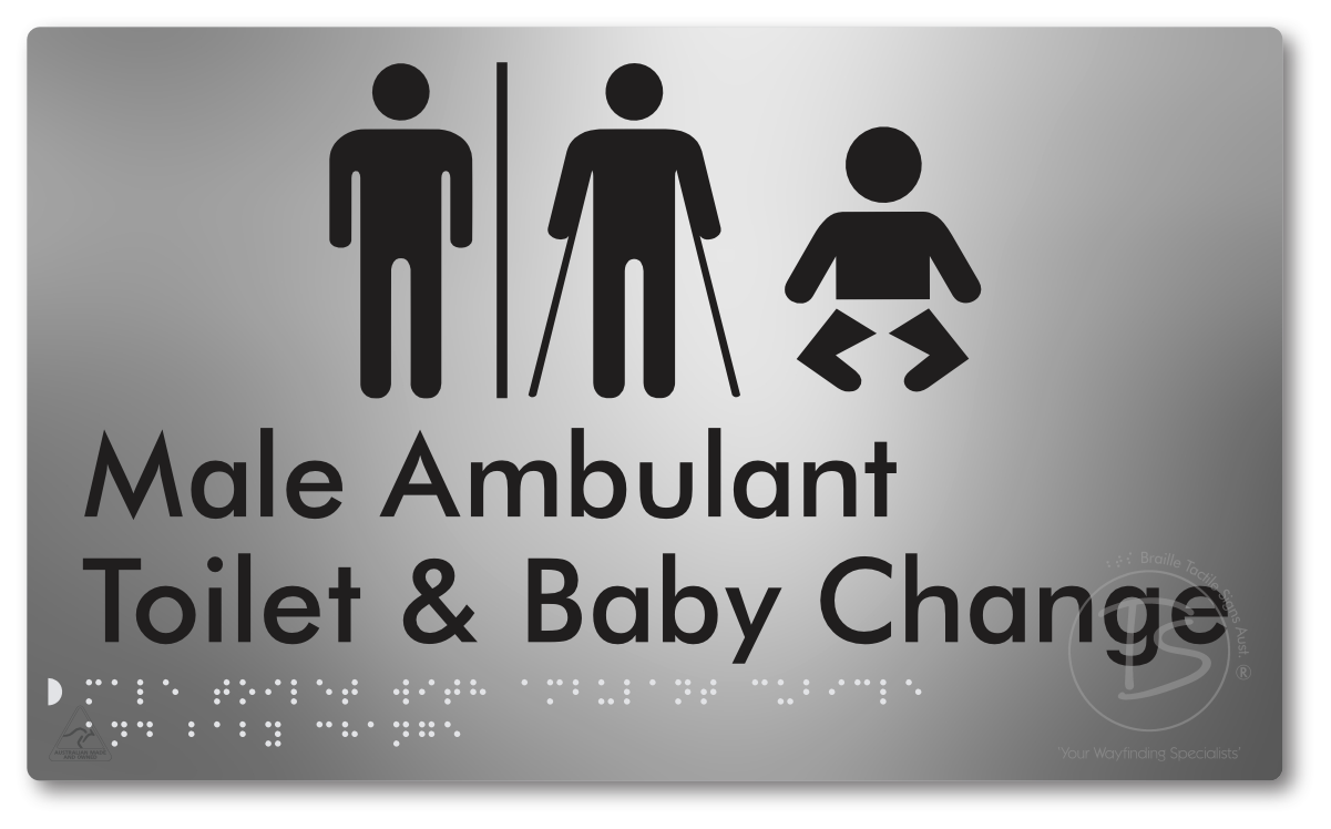 Male Toilet with Ambulant Cubicle and Baby Change with Air Lock - Braille Tactile Signs Aust.