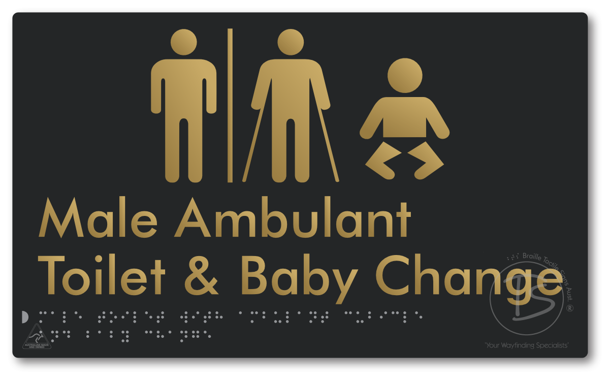 Male Toilet with Ambulant Cubicle and Baby Change with Air Lock - Braille Tactile Signs Aust.