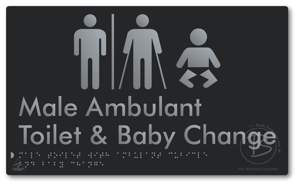 Male Toilet with Ambulant Cubicle and Baby Change with Air Lock - Braille Tactile Signs Aust.