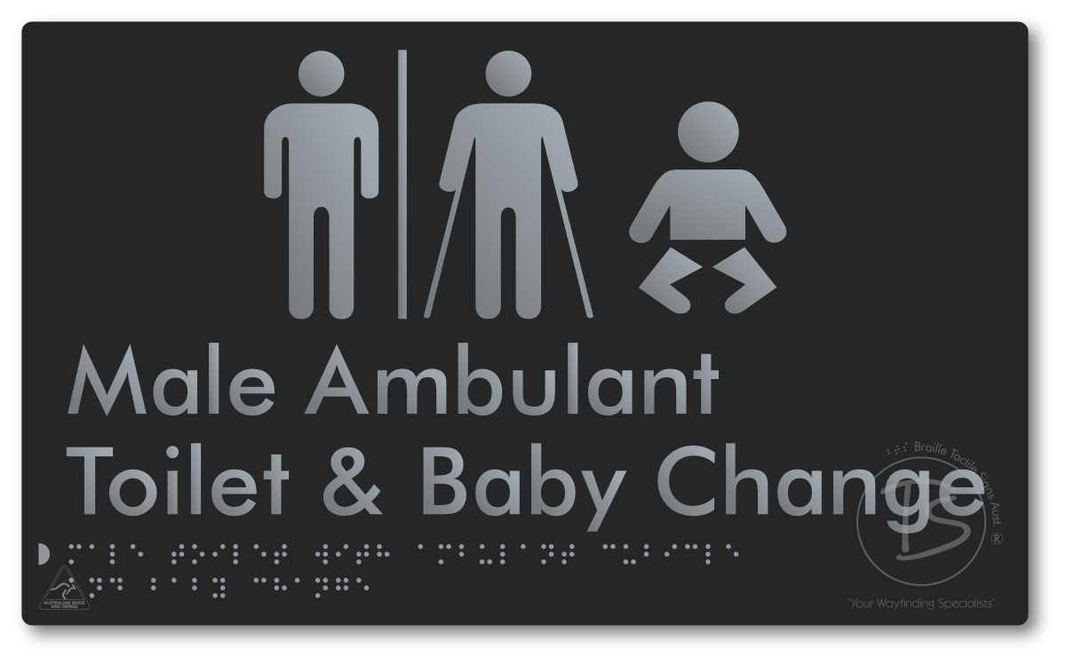 Male Toilet with Ambulant Cubicle and Baby Change with Air Lock - Braille Tactile Signs Aust.