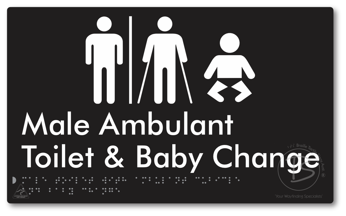 Male Toilet with Ambulant Cubicle and Baby Change with Air Lock - Braille Tactile Signs Aust.