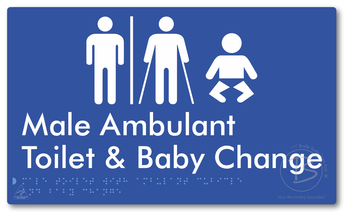 Male Toilet with Ambulant Cubicle and Baby Change with Air Lock - Braille Tactile Signs Aust.