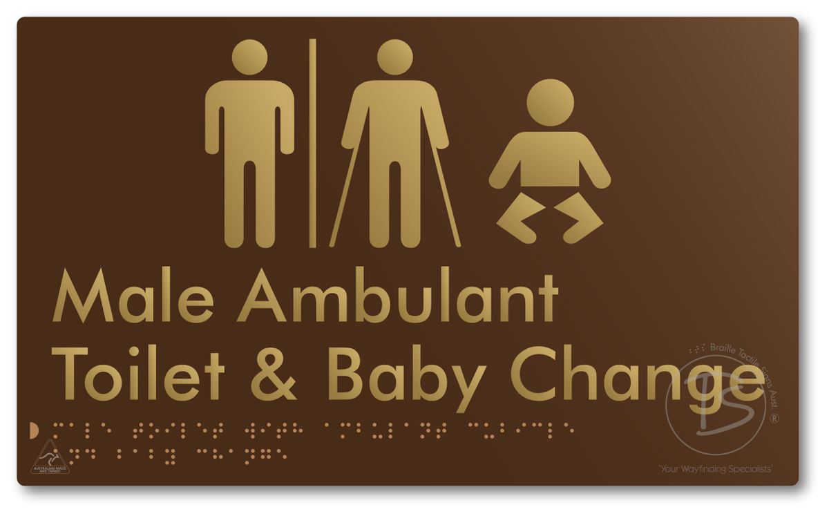 Male Toilet with Ambulant Cubicle and Baby Change with Air Lock - Braille Tactile Signs Aust.