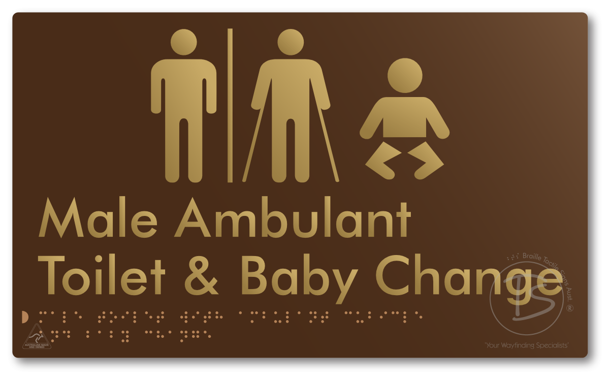 Male Toilet with Ambulant Cubicle and Baby Change with Air Lock - Braille Tactile Signs Aust.