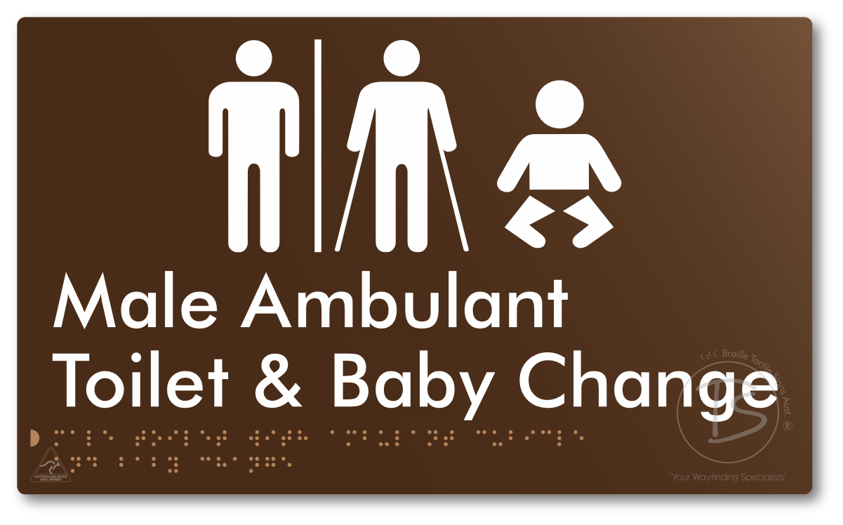 Male Toilet with Ambulant Cubicle and Baby Change with Air Lock - Braille Tactile Signs Aust.