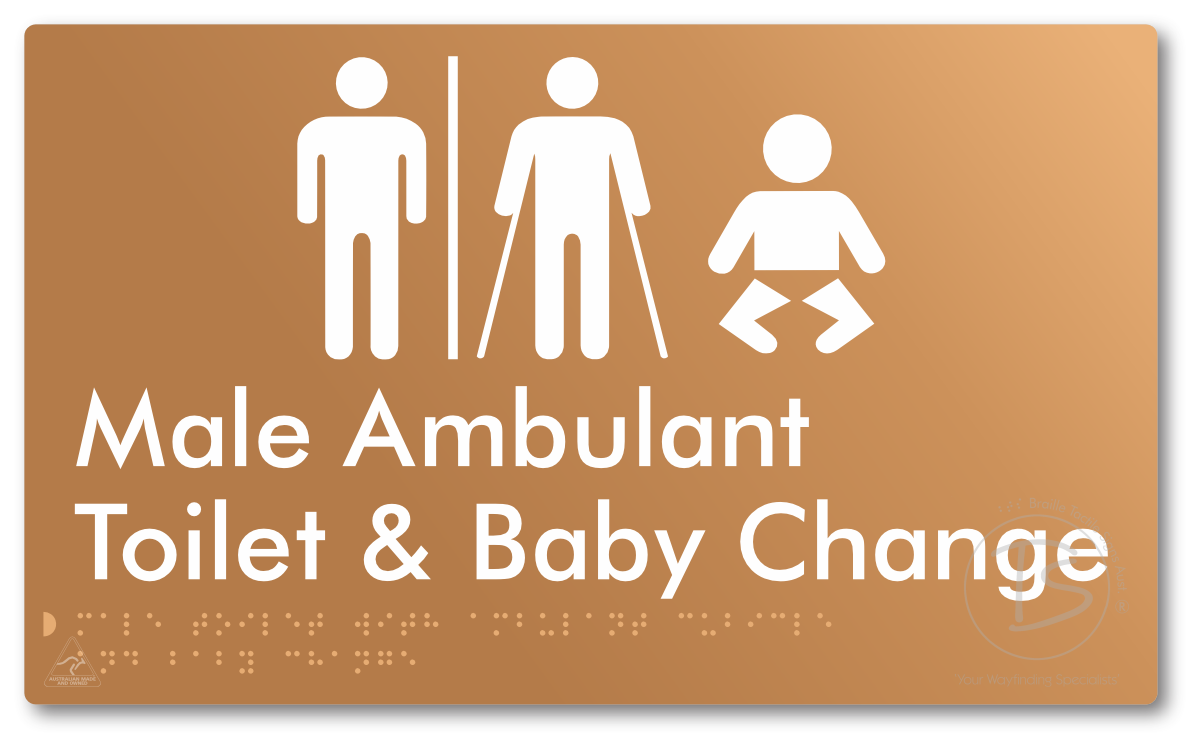 Male Toilet with Ambulant Cubicle and Baby Change with Air Lock - Braille Tactile Signs Aust.