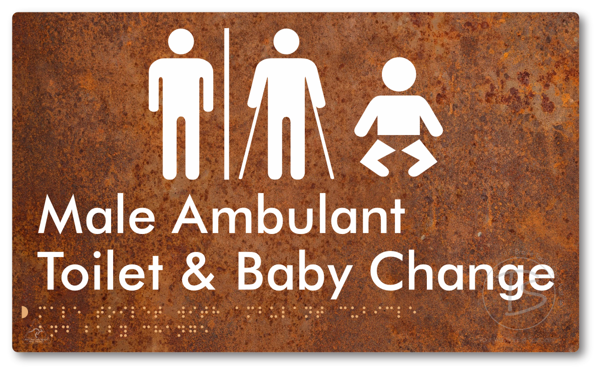 Male Toilet with Ambulant Cubicle and Baby Change with Air Lock - Braille Tactile Signs Aust.
