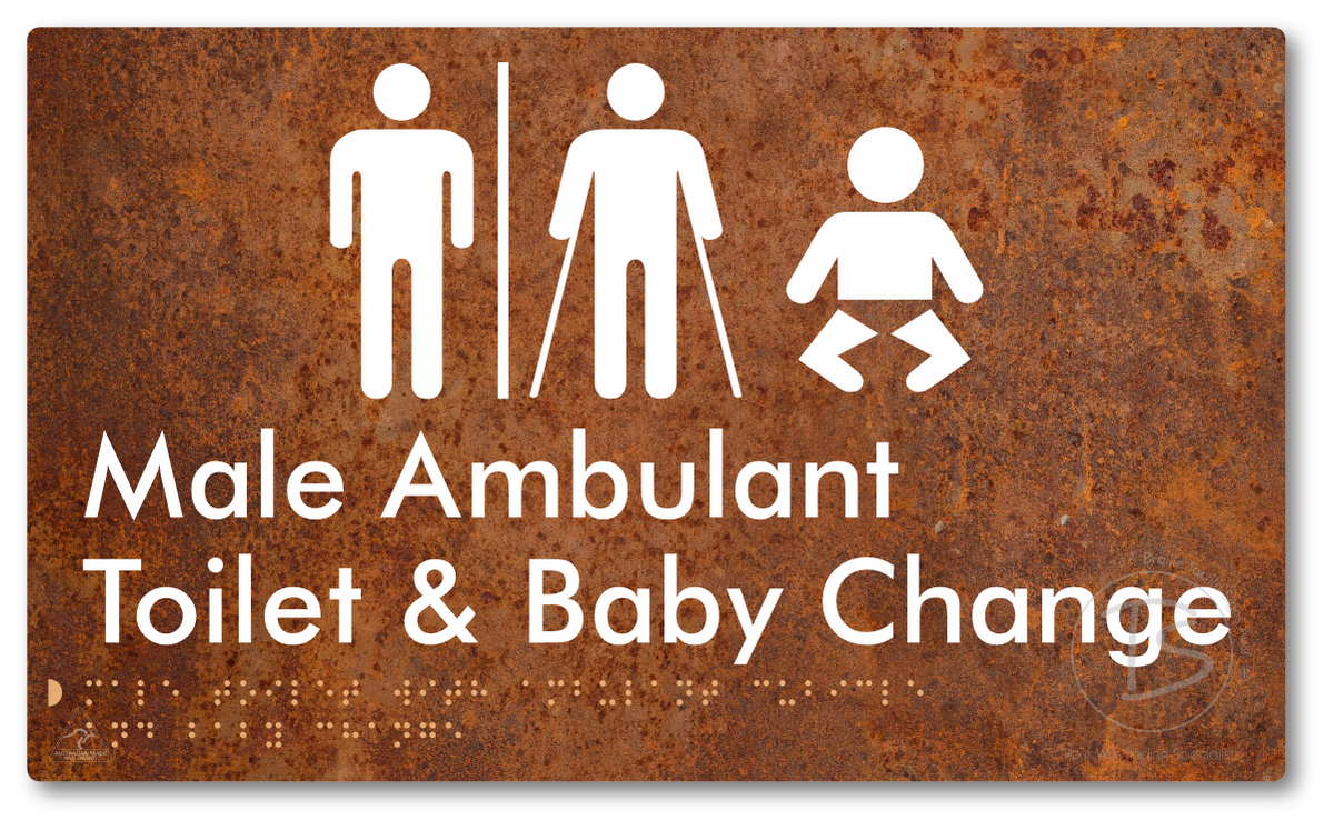 Male Toilet with Ambulant Cubicle and Baby Change with Air Lock - Braille Tactile Signs Aust.